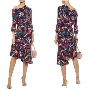 SALONI Lexie Navy Fern Silk Midi Dress